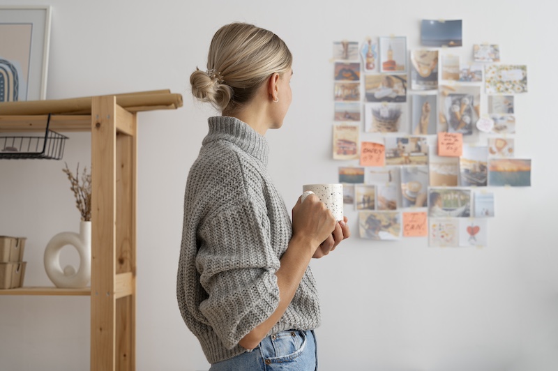 Woman looking at vision board